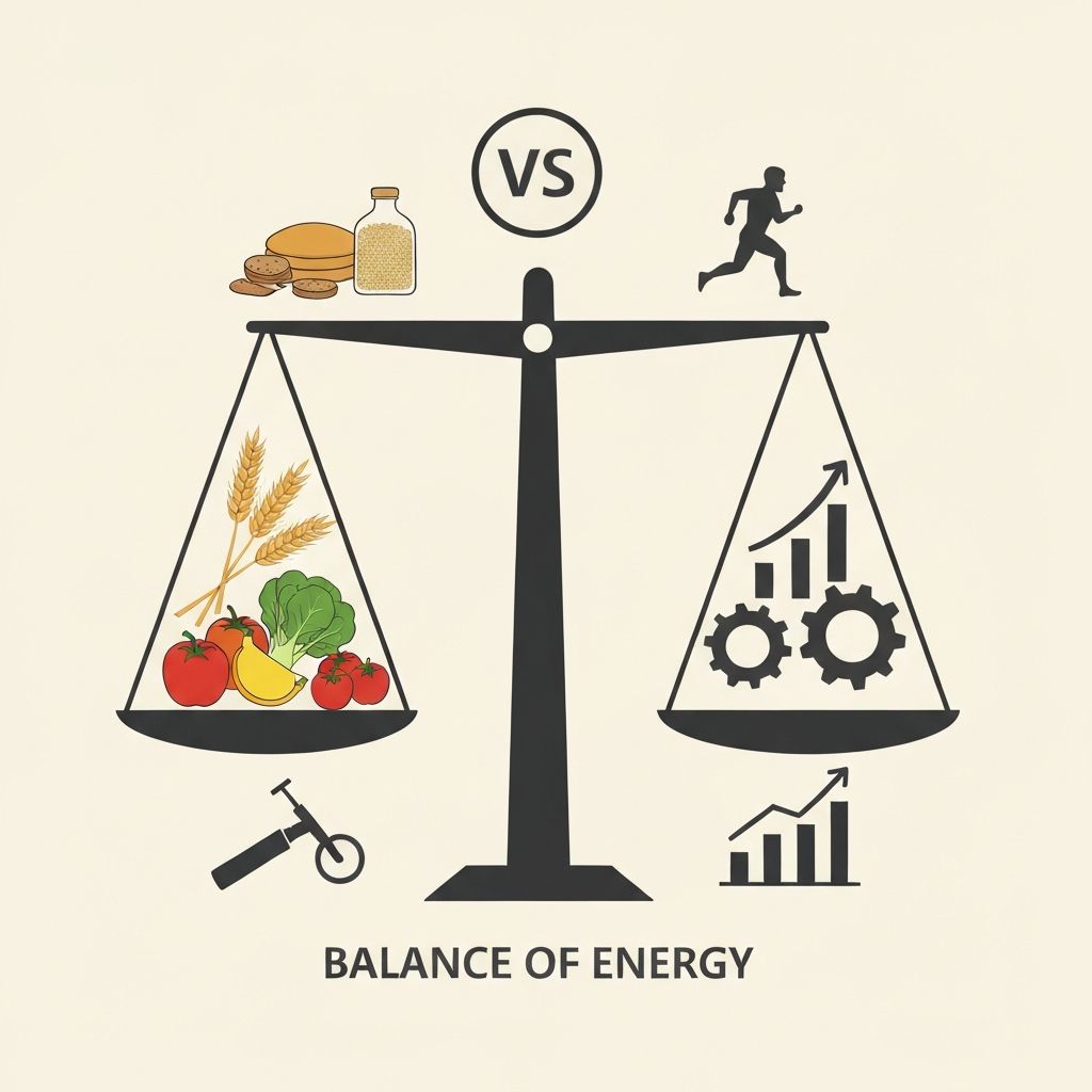 Energy balance diagram showing intake and expenditure mechanisms